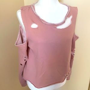 Distressed off-shoulder sweatshirt
